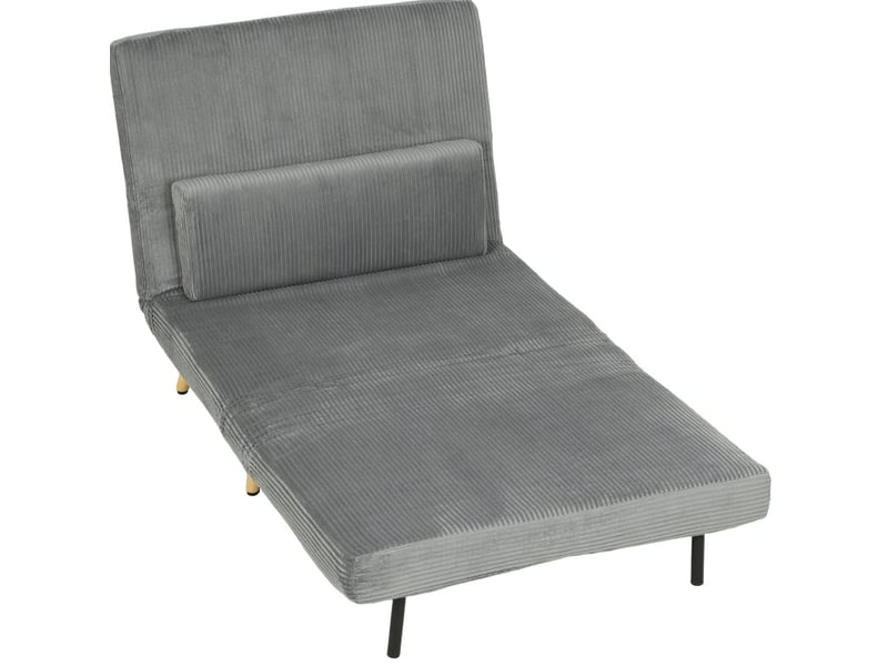 Fauteuil-lit convertible 3-en-1 en velours côtelé gris foncé, dossier réglable 6 positions, couchage 90 x 190 cm  - Conforama E