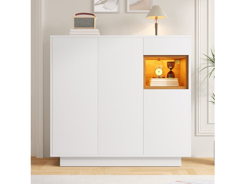 Meuble à chaussures tcqpz 105 x 39,5 x 100,5 cm 1 tiroir led 16 couleurs étagères réglables blanc et naturel en panneau de particules - Conforama E