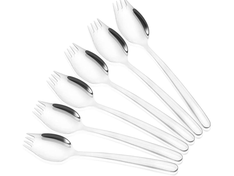  6 pièces 2 en 1 cuillère fourchette, argent creatif 2 en 1 double fourche cuillere, acier inoxydable fourche cuillere(argent)  - Conforama A