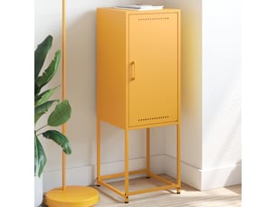 Buffet cuisine, meuble de rangement jaune moutarde 36x39x107 cm acier
