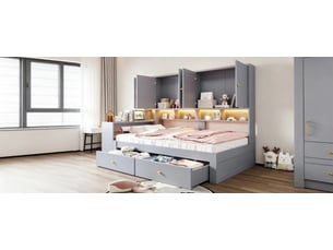 Lit combiné 90x200 cm <strong>BIQZUYA</strong>  <strong></strong> coloris gris