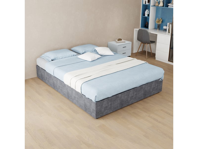  Cadre de lit coffre 140x200 cm gris en velours hollandais sans tête de lit - structure métal robuste  - Conforama E