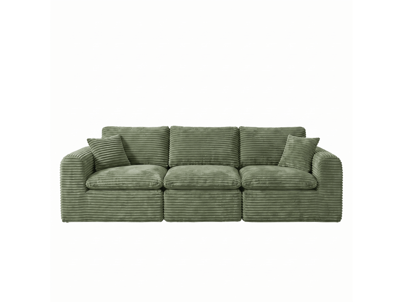 Canapé modulable 3 places en velours côtelé vert, canapé d’angle en l convertible en lit d’appoint, mousse et ressorts - Conforama A