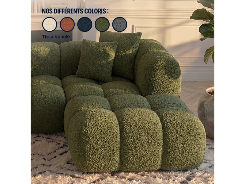 Canapé nuage en u convertible en bouclette vert - alba - morphea - Conforama D