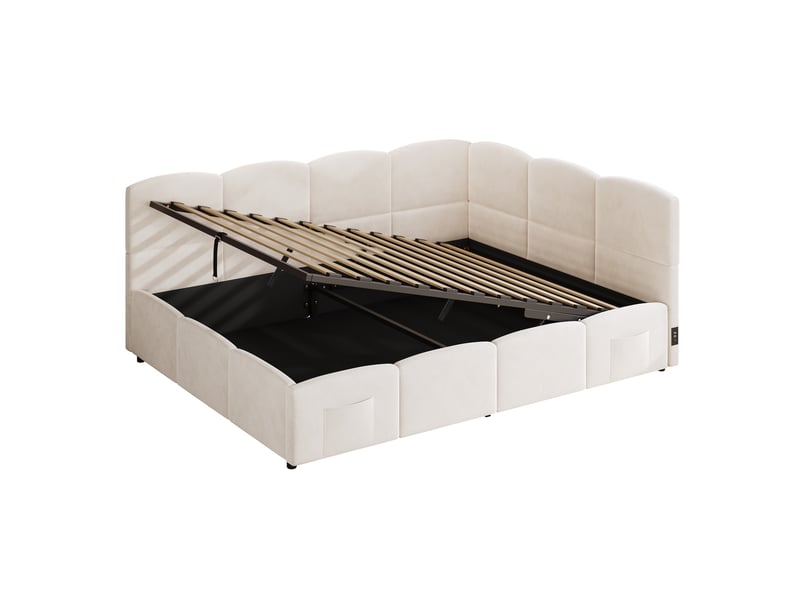  Lit banquette 140 × 190 cm avec rangement hydraulique et usb-ausb-c, velours beige IKSETERA TRADING LTD - Conforama W