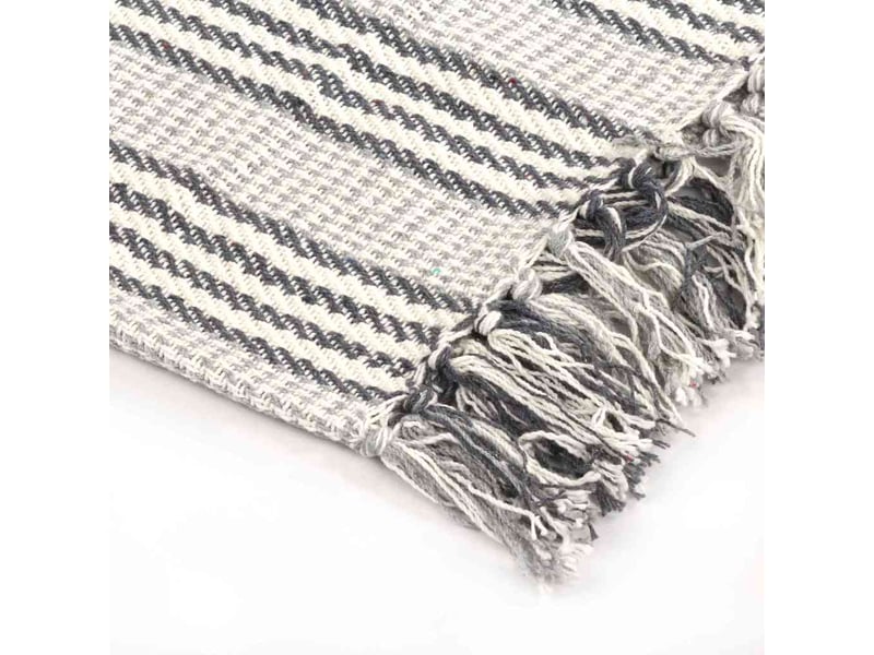  Couverture coton à rayures 220x250 cm gris et blanc  - Conforama D