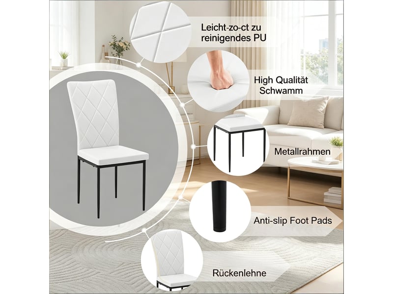  Lot 4 chaises salle à manger,42,5x40x94,5 cm,avec dossier haut,similicuir,blanc et noir  - Conforama E
