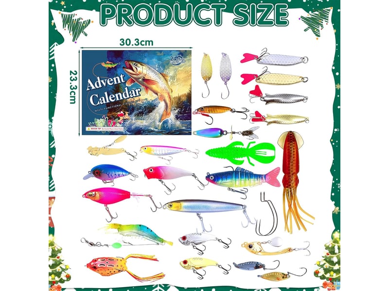  Calendrier de l’avent pêche 2026, 24 jours de leurres et hameçons, kit d’accessoires de pêche, cadeau de noël homme  - Conforama B