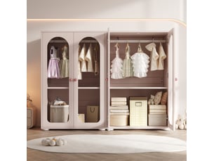 Armoire 2 portes enfant avec penderie et rangements, portes acryliques transparentes, rose bébé 160 x 50 x 120 cm cravdom