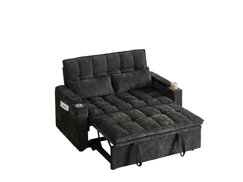 Canapé convertible 3 en 1 142 cm avec porte-gobelets, chenille noir - Conforama A