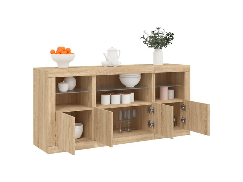  Buffet - bahut - meuble de rangement avec lumières led chêne sonoma 142,5x37x67 cm  - Conforama D