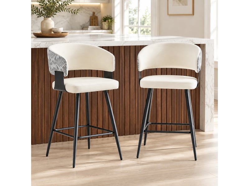  Tabourets de bar lot de 2 avec dossier et repose-pieds - lpospi - assise ergonomique, métal, pu - blanc  - Conforama B