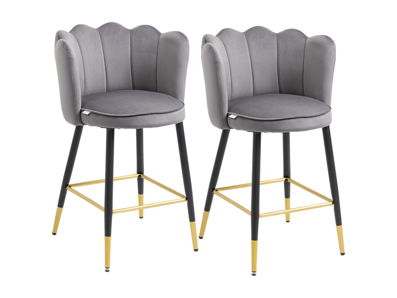  Ensemble de 2 tabourets de bar en velours avec repose-pieds et piètement en acier, 59 x 52 x 90 cm, gris  - Conforama B