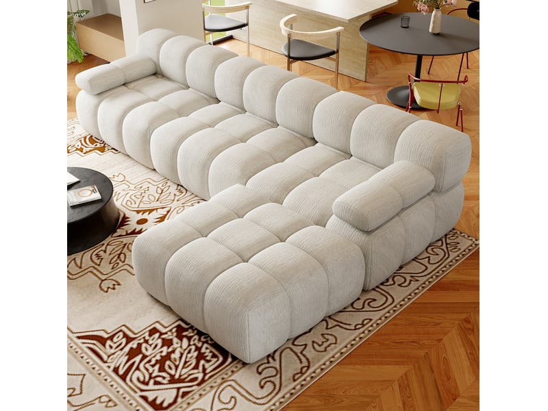  Canapé d’angle droit 4 places 300x200x68 cm en tissu chenille blanc  - Conforama R