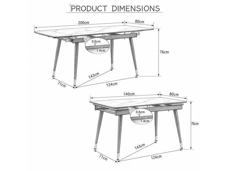  Table extensible 140-200 cm céramique pieds métal noir doré  - Conforama C