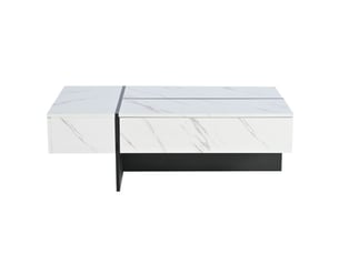 Table basse contemporaine blanche avec éclairage led, plateau à haute brillance et motif marbre - coforama