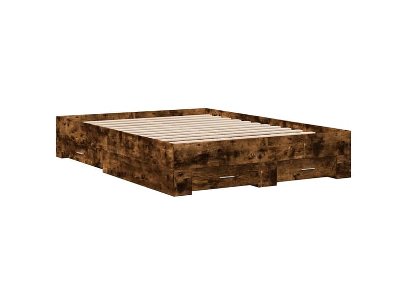  Lit double- lit adulte -  cadre de lit avec tiroirs sans matelas chêne fumé 135x190 cm  - Conforama B
