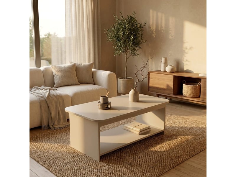 Table basse de salon avec étagère keshar - beige - Conforama B
