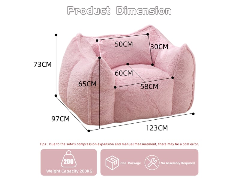  Fauteuil poire modenvie rose en fausse fourrure avec coussin et mousse déchiquetée 123 x 97 x 73 cm  - Conforama C