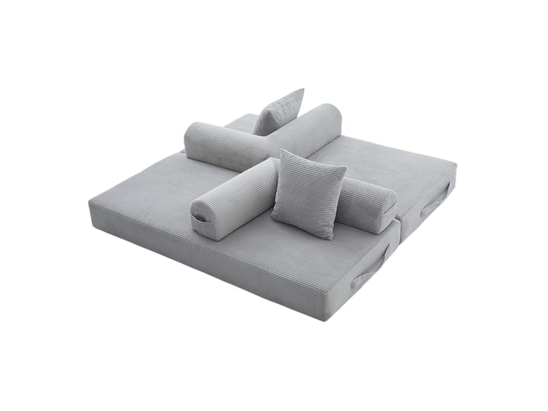  Canapé modulable modenvie 3 places en velours côtelé gris clair 200 x 94 x 67 cm  - Conforama A