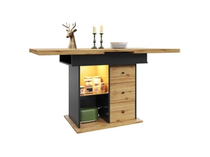 Table à manger télescopique 110-140 × 80 cm, pour 4 à 6 personnes, table avec éclairage led, bois clair