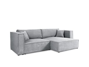 Canapé d'angle réversible convertible   4 places Velours côtelé gris avec coffre de rangement