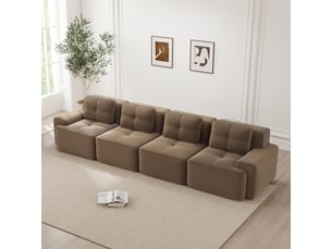 Canapé modulable, canapé 4 places – en velours côtelé, marron, sans montage, sans cadre, style cloud, base antidérapante