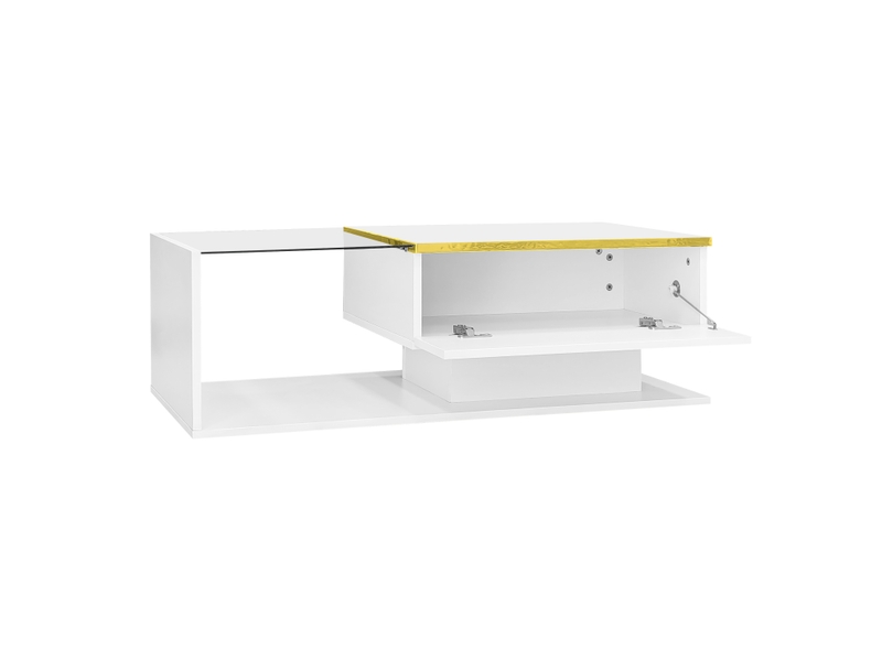  Table basse blanche brillante 100 cm, plateau en verre, effet led, design moderne  - Conforama E