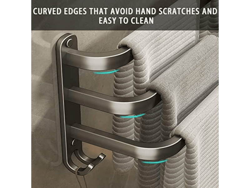  Porte-serviettes de salle de bain à trois niveaux, porte-serviettes de bain mural, porte-serviettes de cuisine, sans perforation, 30 cm FC-QYH-01081QYH - Conforama B