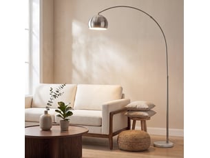 Lampadaire arc 26x100x167 cm argenté en métal, abat-jour orientable, câble 1,8 m et interrupteur au pied