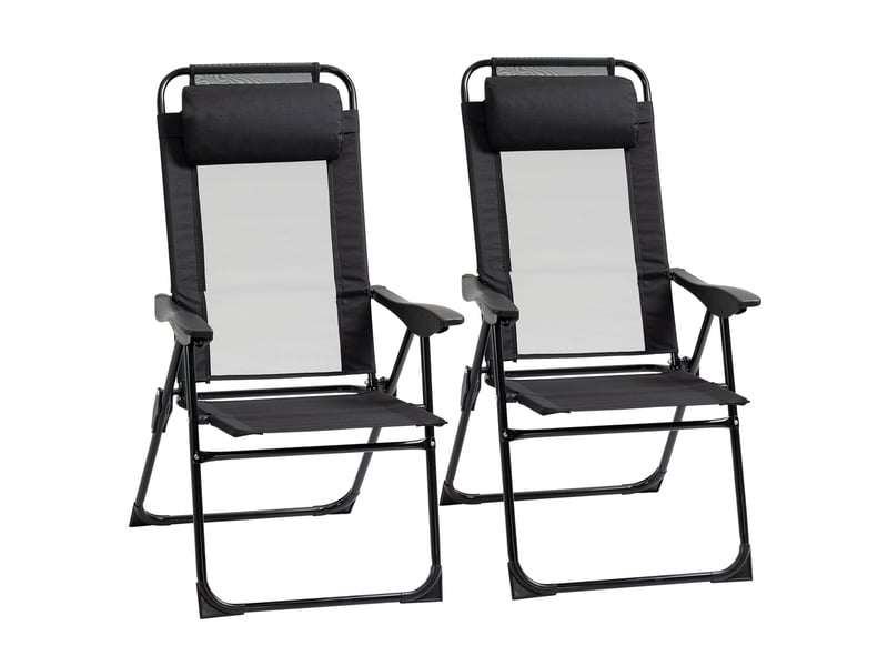  Lot de 2 chaises de jardin pliantes,avec dossier réglable,acier,noires  - Conforama A