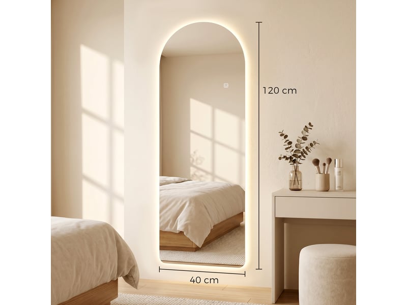  Grand miroir mural 120 x 40 cm avec éclairage led miroir arqué, intensité variable et 3 couleurs d'éclairage transparent  - Conforama C