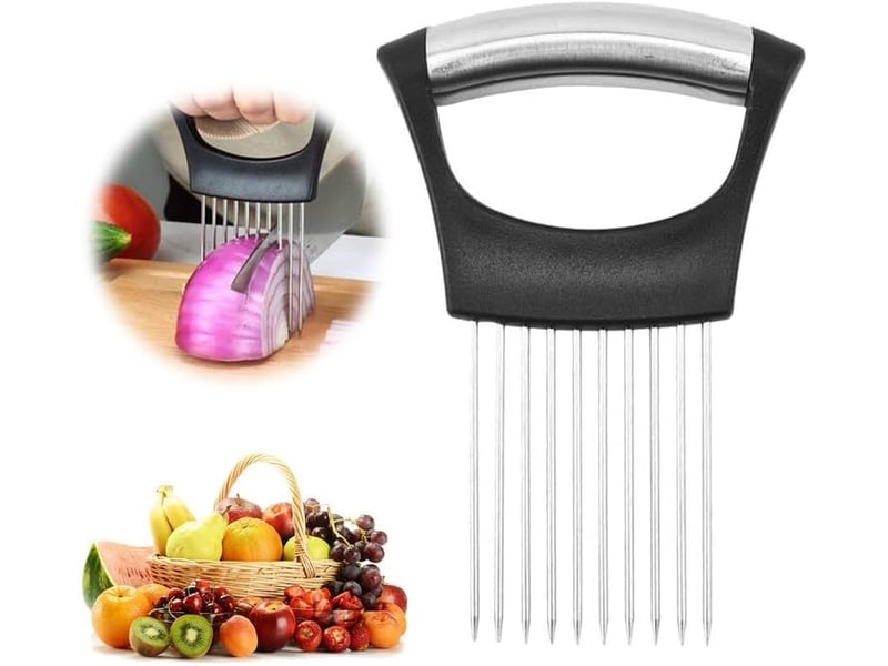 Porte-tranche d'oignon en acier inoxydable, trancheuse de citron, coupe-légumes, outil de tranchage de couteau de cuisine (1pcs)  - Conforama A