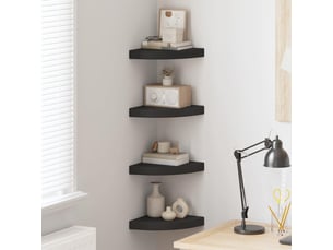 Lo de 4 étagère d'angle flottante noir 25x25x3,8 cm mdf
