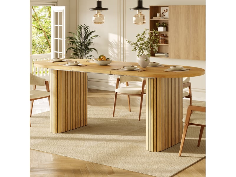 Table de salle à manger extensible avec rallonge, structure stable et coins arrondis pour salle à manger - Conforama B