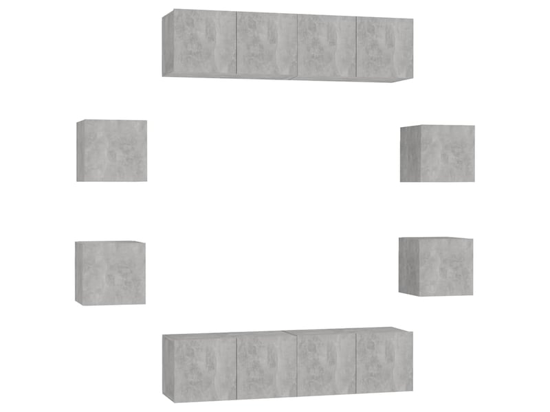  Ensemble de meubles tv - banc tv - meuble de rangement 8 pcs gris béton bois d'ingénierie  - Conforama A