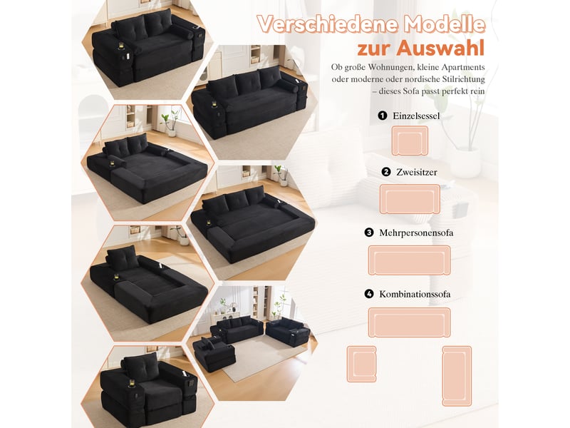  Canapé convertible, canapé-lit, porte-gobelets, en velours tricoté, format adapté au salon, pour intérieur  - Conforama E