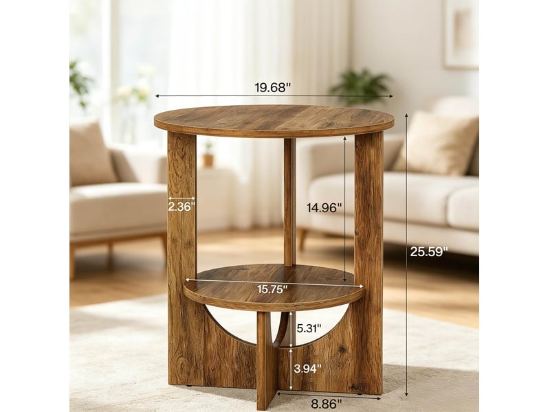 Table d'appoint ronde 50 x 50 x 65 cm – marron rustique – 2 niveaux de rangement pour salon et chambre - Conforama C