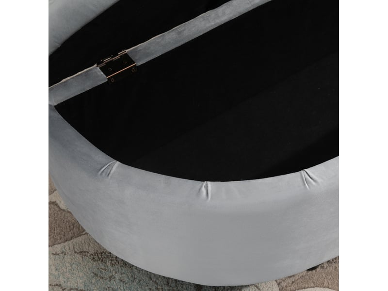  Banc de rangement 120 x 46 x 42 cm gris en velours polyester, assise capitonnée et coffre intégré, pieds noirs  - Conforama E