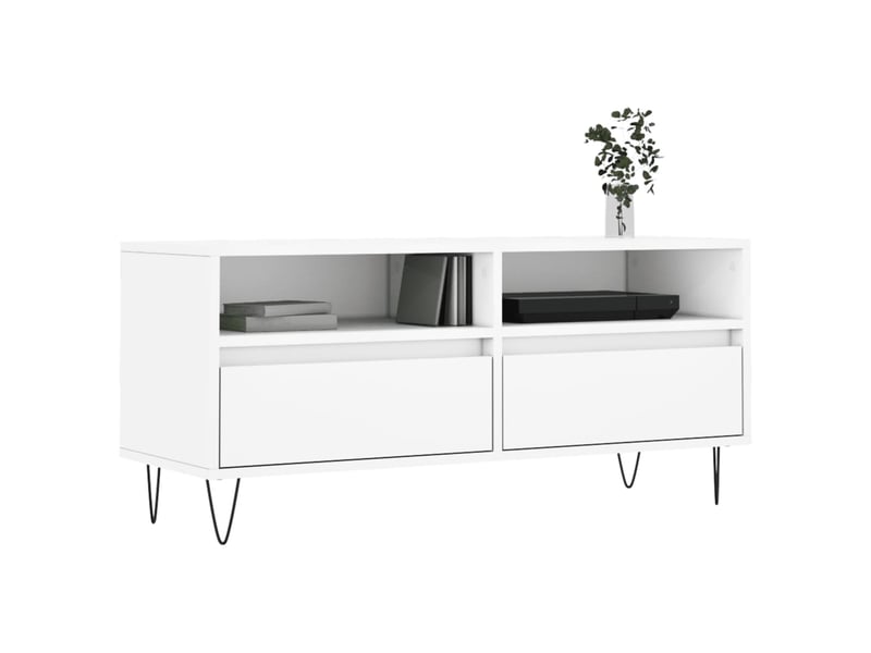  Meuble tv - banc tv - meuble de rangement blanc 100x34,5x44,5 cm bois d'ingénierie  - Conforama C
