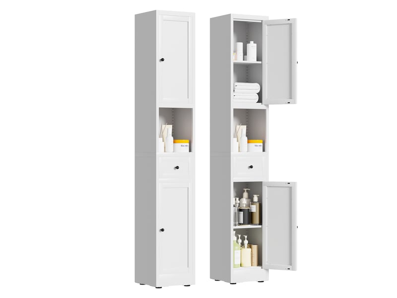 Colonne de rangement blanche 5 niveaux, 2 portes, métal, 30 × 30 × 180 cm - Conforama D
