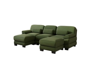 Canapé modulable 3 places 265x161x94 cm, coussins d’assise épais, assise profonde, avec 2 poufs, en velours côtelé, vert