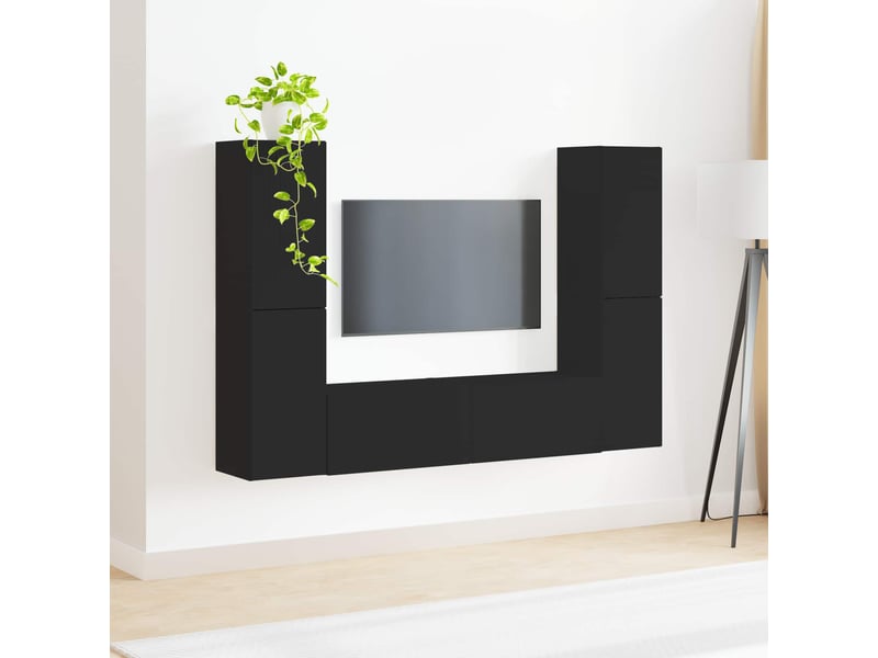  Ensemble meuble tv - banc tv - meuble de rangement 6 pcs noir bois d'ingénierie  - Conforama D