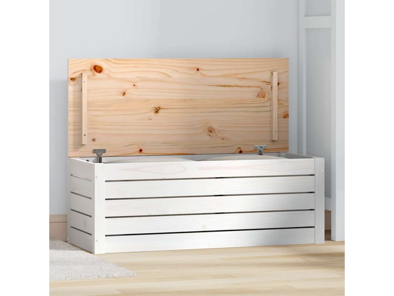 Boîte de rangement, coffre de rangement blanc 89x36,5x33 cm bois massif de pin - Conforama B