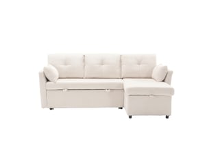 Canapé d'angle réversible convertible <strong>WISHDOR</strong> <strong></strong> 3 places Velours côtelé beige avec coffre de rangement