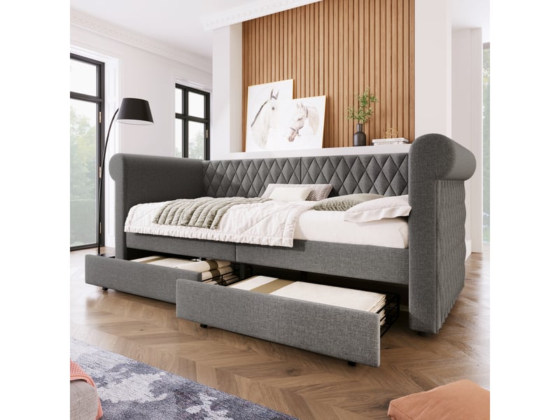  Tête de lit rembourrée en lin gris 90x200 cm  - Conforama B