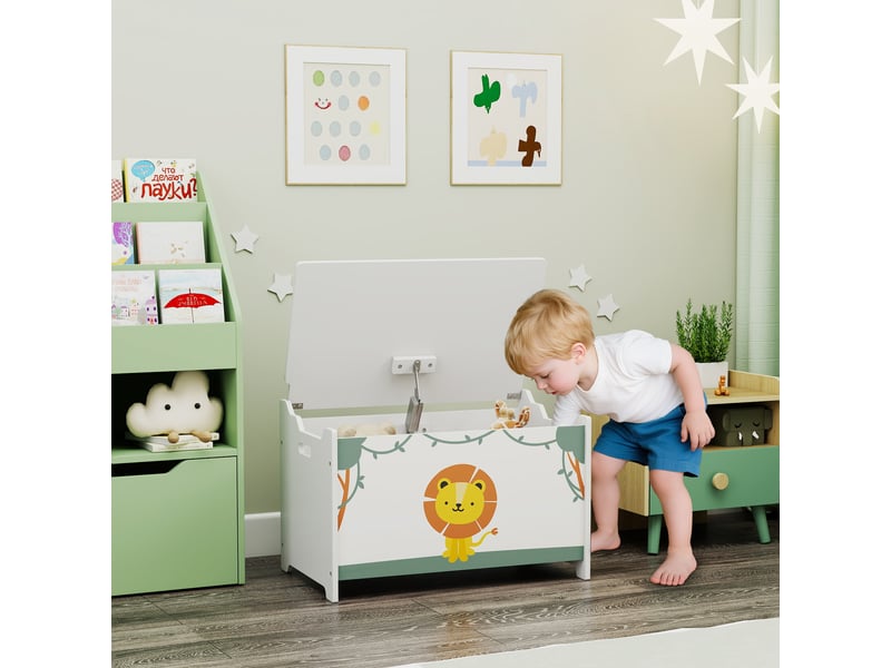  Coffre à jouets avec couvercle, 60 x 37 x 39 cm, coffre de rangement enfant avec charnières de sécurité, vert  - Conforama B