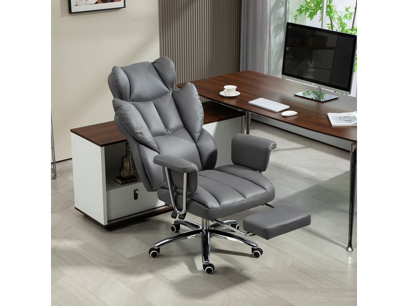  Fauteuil de bureau ergonomique,74x65x120-128 cm,avec repose-pieds,mousse,gris foncé  - Conforama B