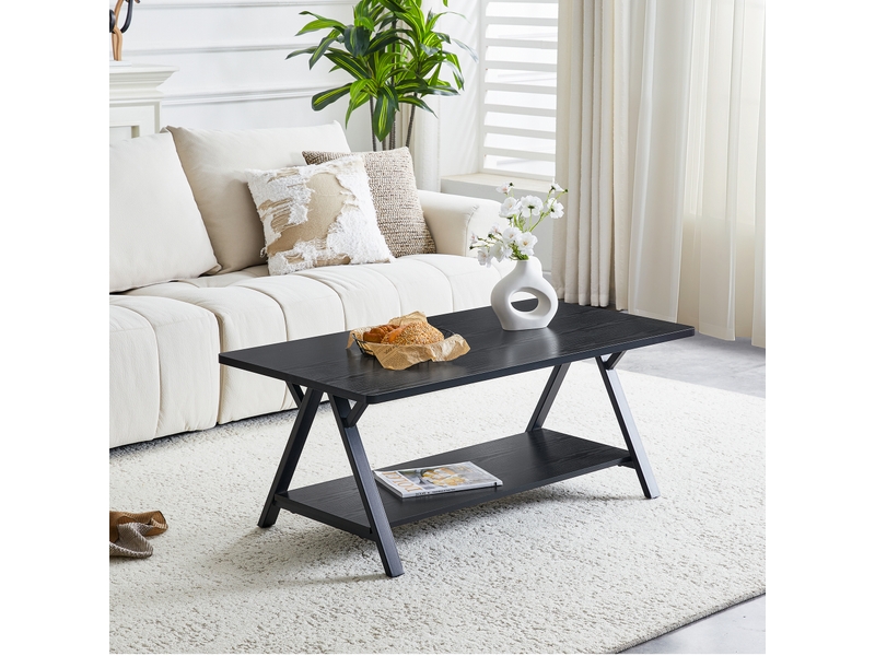  Table basse industrielle rectangulaire 110cm noir effet bois et métal – design moderne et double rangement  - Conforama C