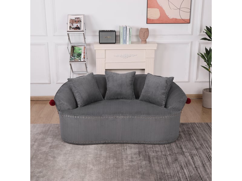 Canapé droit 2 places en cordonnet, design chapeau de clown, coussins et tapis pour animal inclus, ambiance chaleureuse et confortable - Conforama D